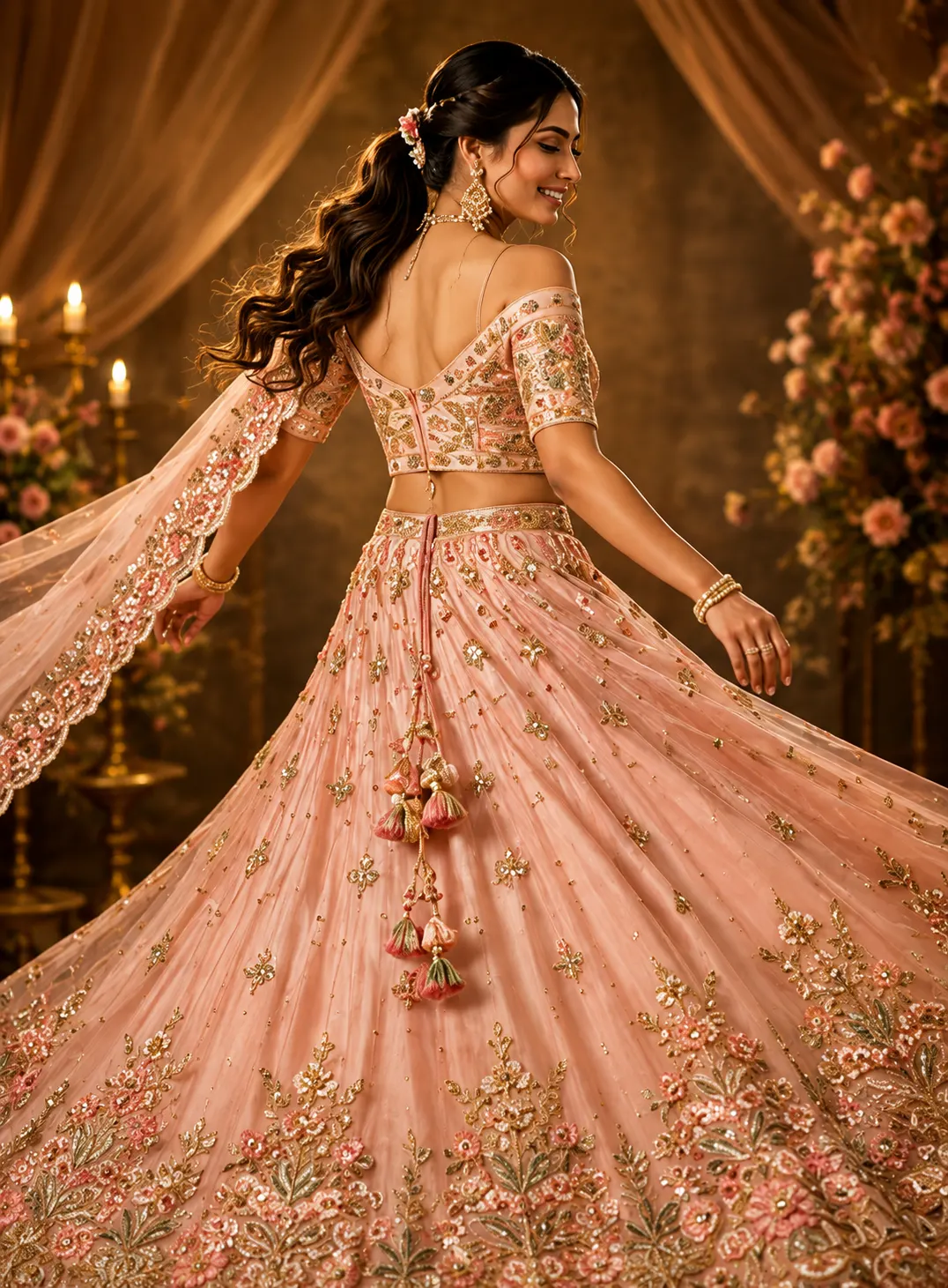 Baby Pink Zardozi (Gold) Raw Silk Readymade Lehenga