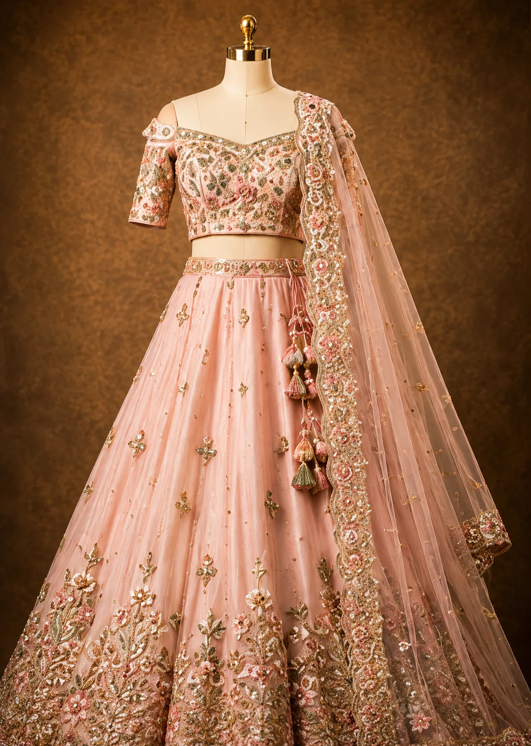 Baby Pink Zardozi (Gold) Raw Silk Readymade Lehenga