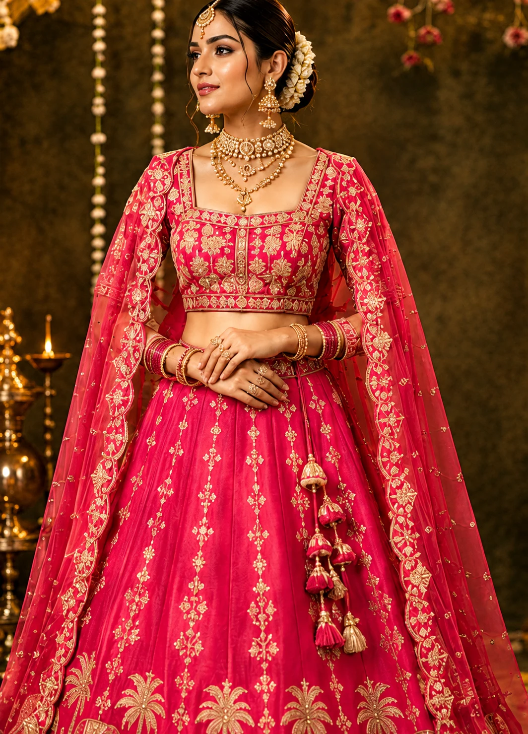 Rani Pink Zardozi (Gold) Raw Silk Readymade Lehenga