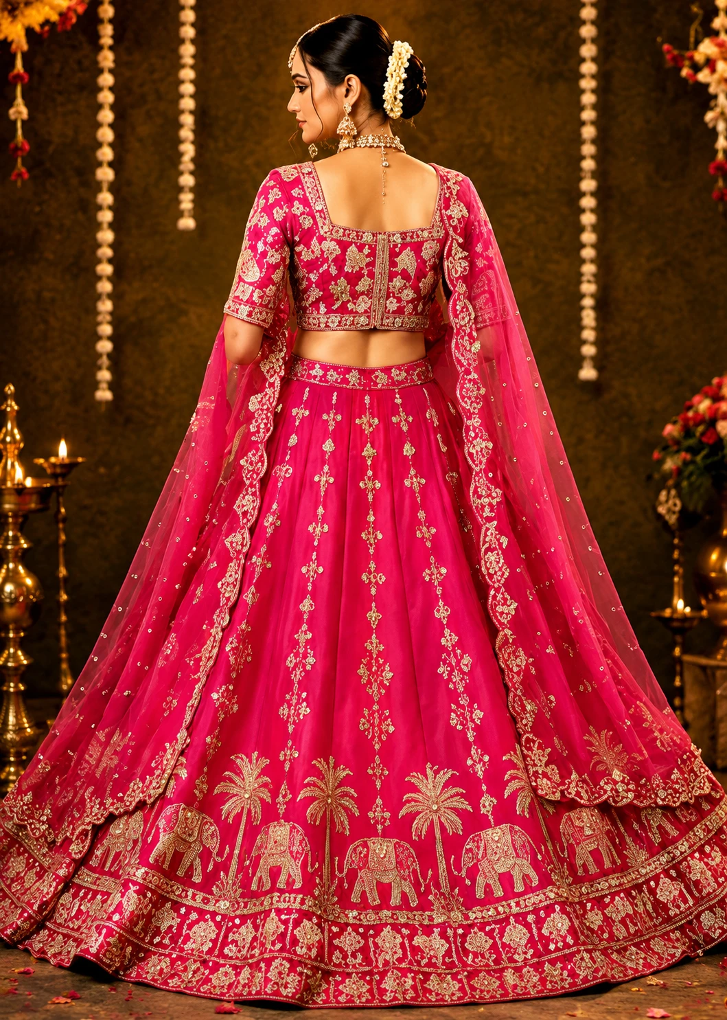 Rani Pink Zardozi (Gold) Raw Silk Readymade Lehenga