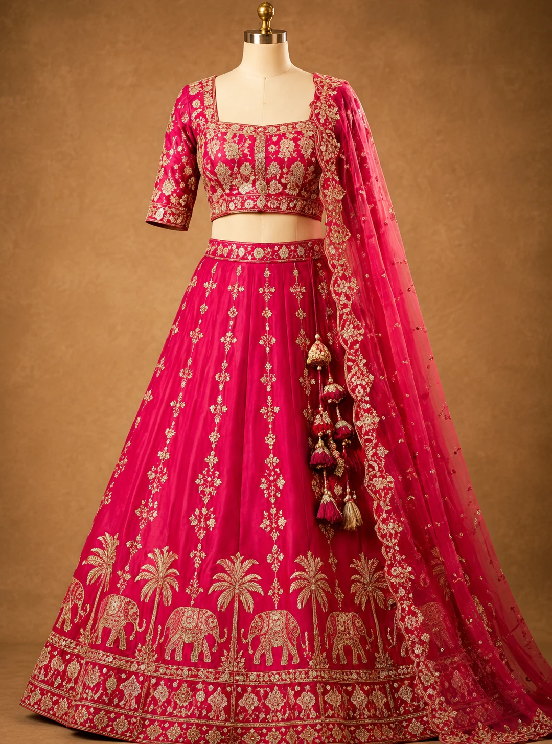 Rani Pink Zardozi (Gold) Raw Silk Readymade Lehenga