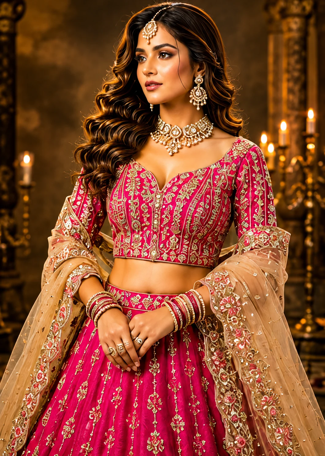 Rani Pink Zardozi (Gold) Raw Silk Semi-Stitched Lehenga