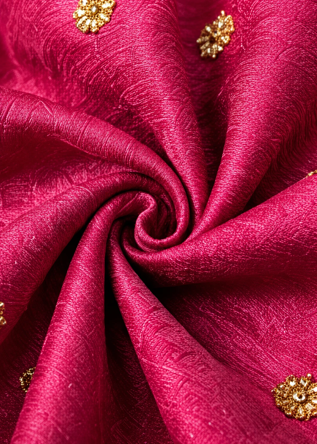 Rani Pink Zardozi (Gold) Raw Silk Semi-Stitched Lehenga