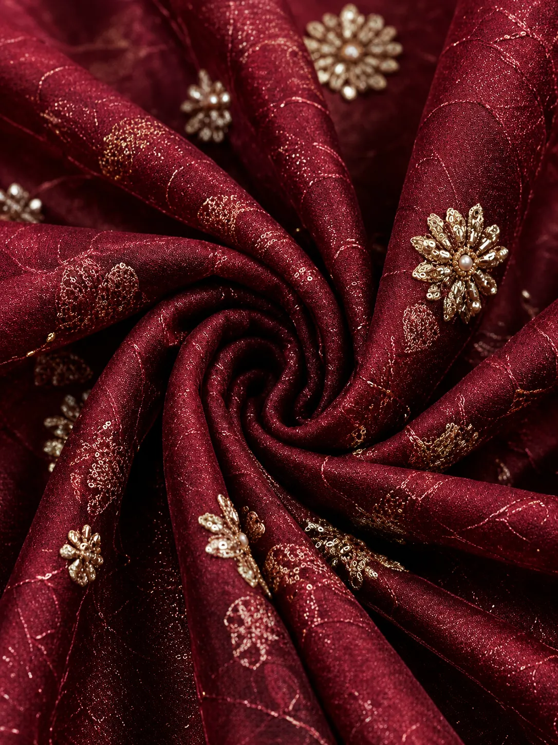 Maroon Zariwork (Gold) Net Readymade Lehenga