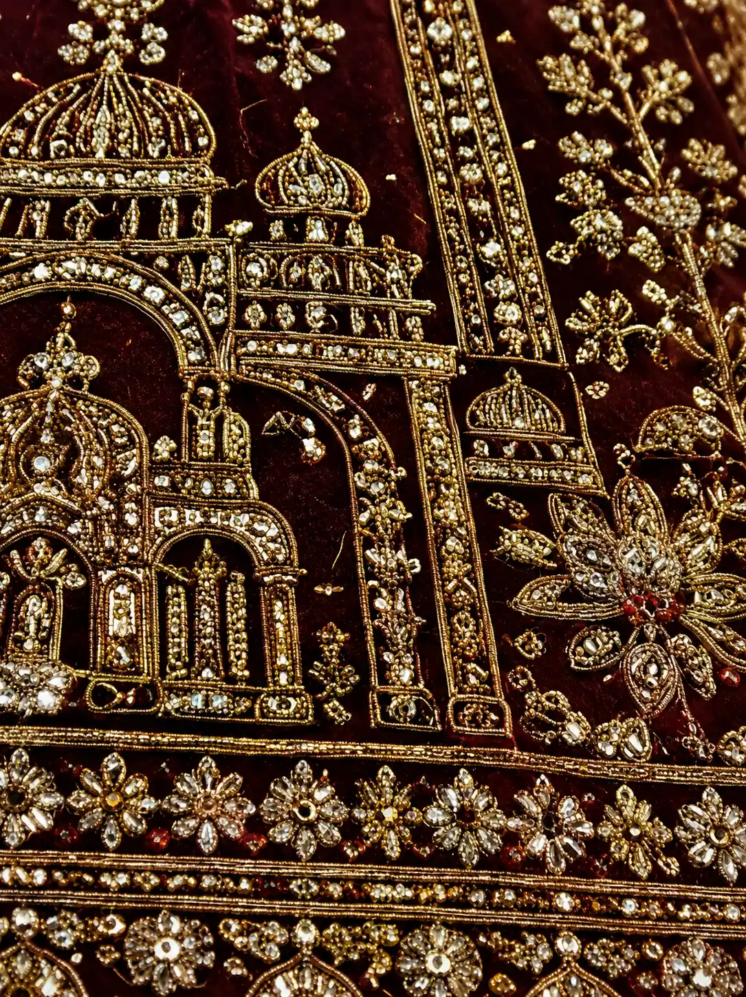 Maroon Zariwork (Gold) Net Readymade Lehenga