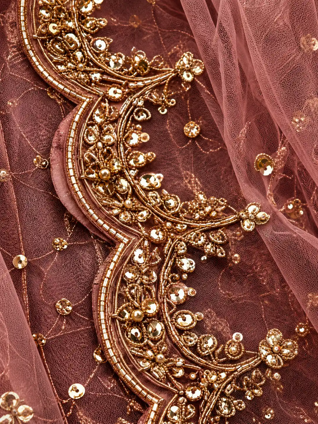 Onion Pink Zariwork Net Readymade Lehenga