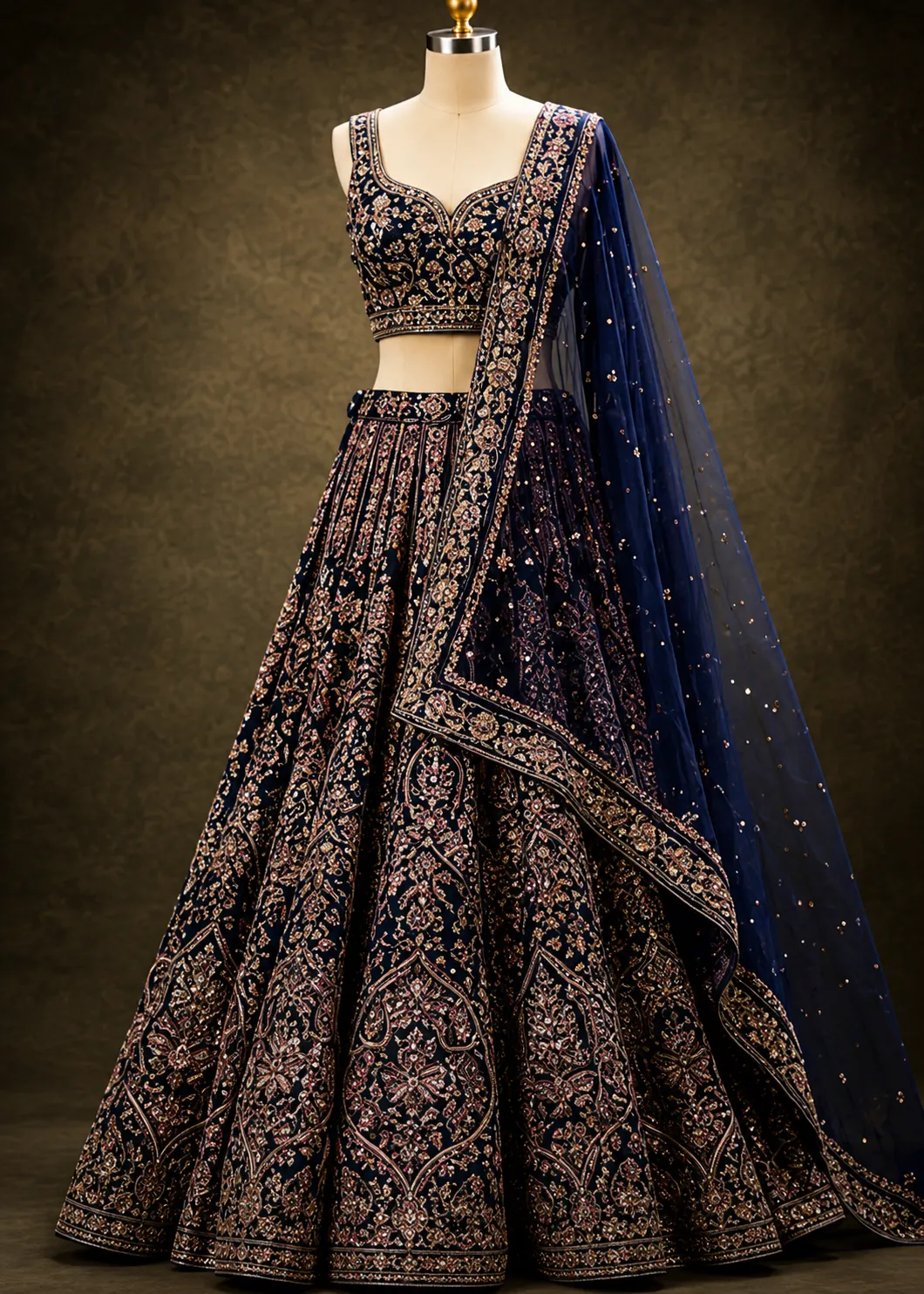 Peacock Blue Threadwork Net Readymade Lehenga