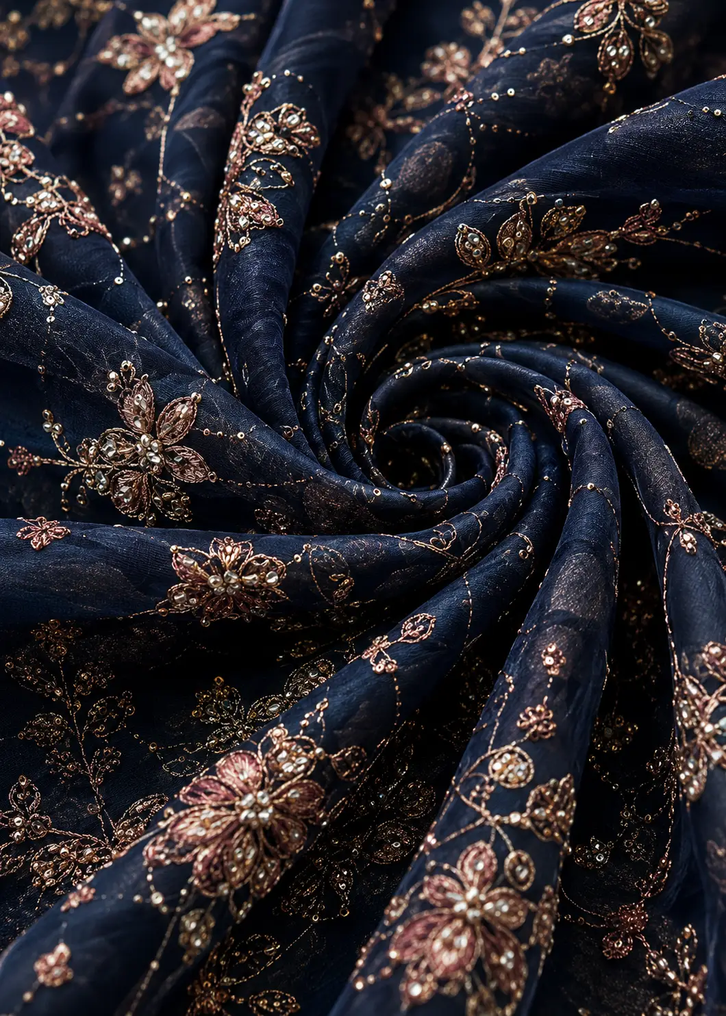 Peacock Blue Threadwork Net Readymade Lehenga