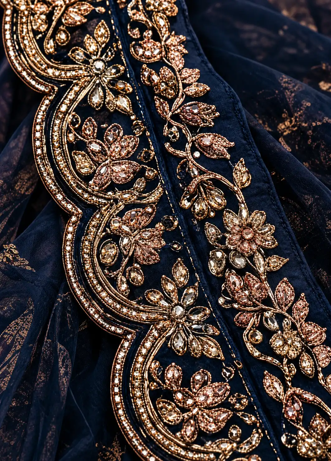 Peacock Blue Threadwork Net Readymade Lehenga