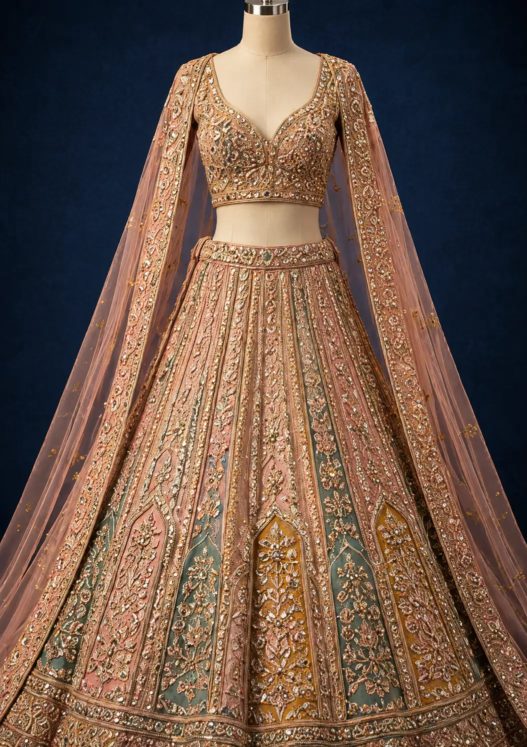 Grey Beige Sequins Embroidered Silk Exclusive Bridal Lehenga 