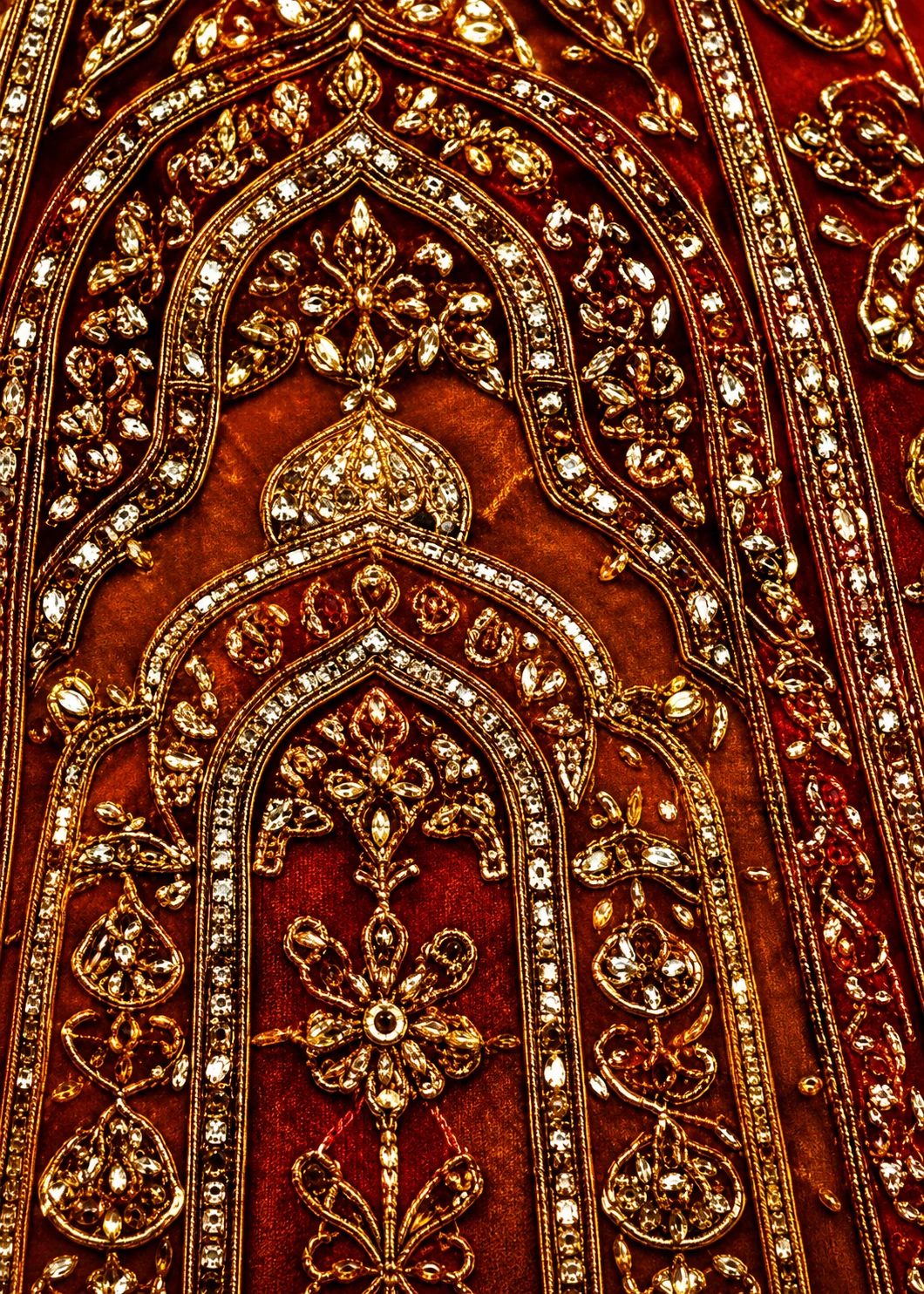 Rust Orange Sequins Embroidered Raw Silk Bridal Lehenga