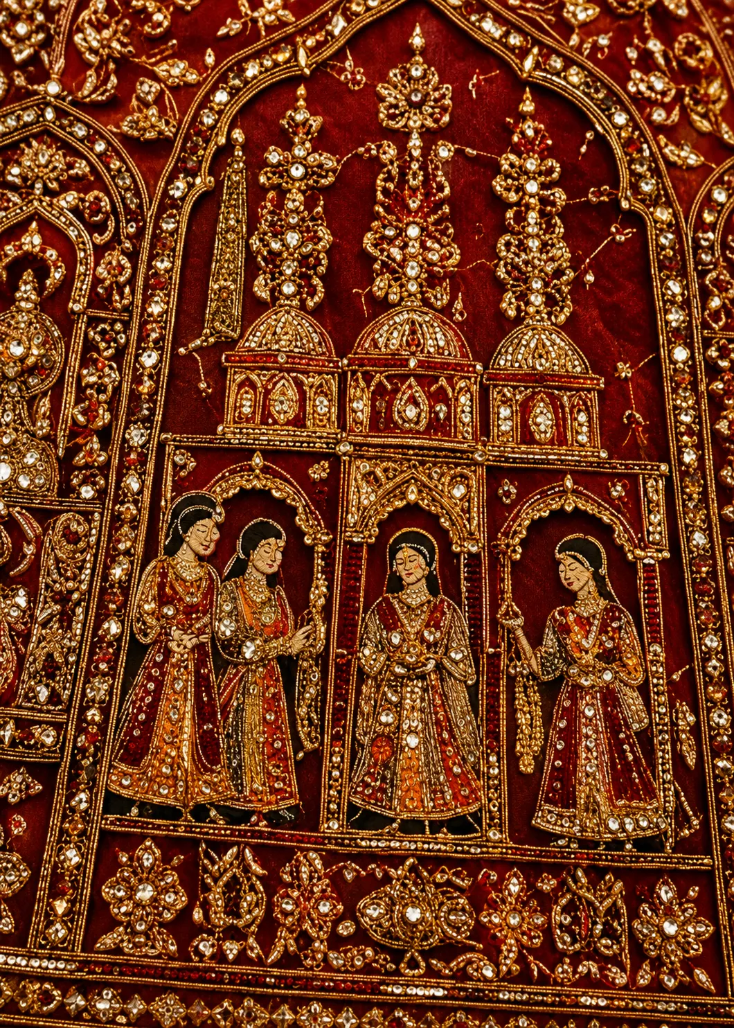Rust Orange Sequins Embroidered Raw Silk Bridal Lehenga