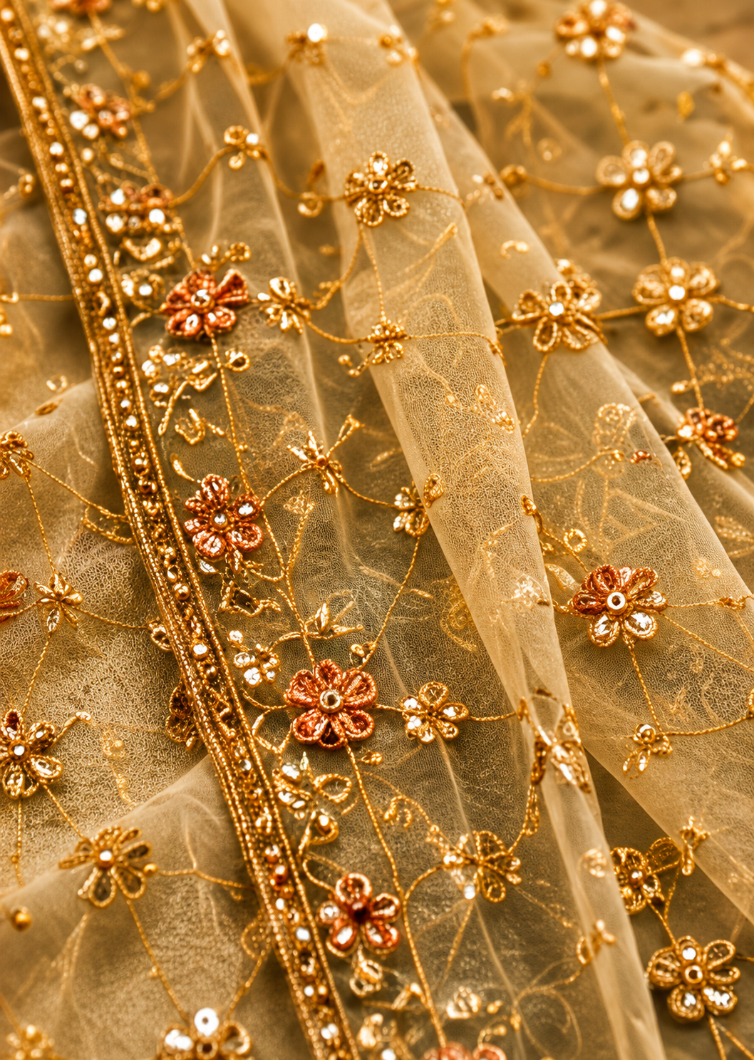 Ivory Resham Embroidered Silk Wedding Lehenga with Double Dupatta