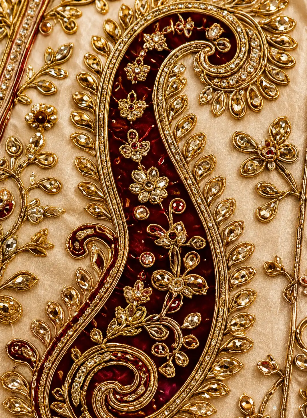 Beige Umbrella Style Silk Bridal Lehenga with Leaf Neck Blouse