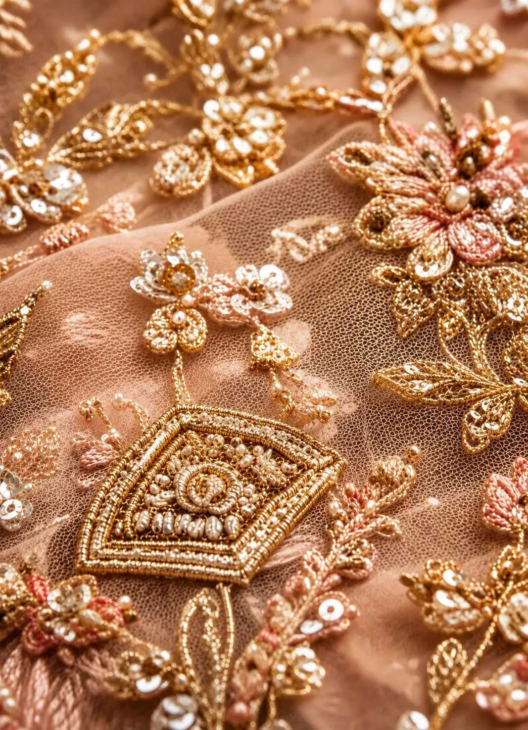 Pale Pink Resham Embroidered Silk Engagement Lehenga with Double Dupatta