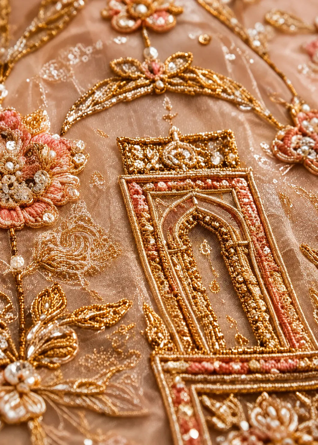 Pale Pink Resham Embroidered Silk Engagement Lehenga with Double Dupatta