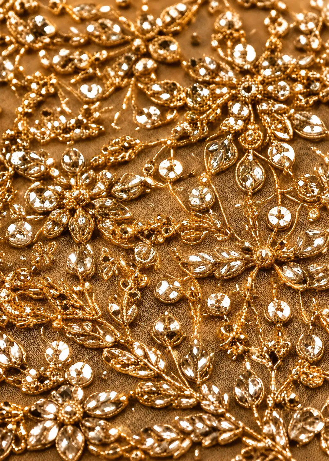 Gold Net Reception Lehenga with Embroidered Full Sleeve Blouse
