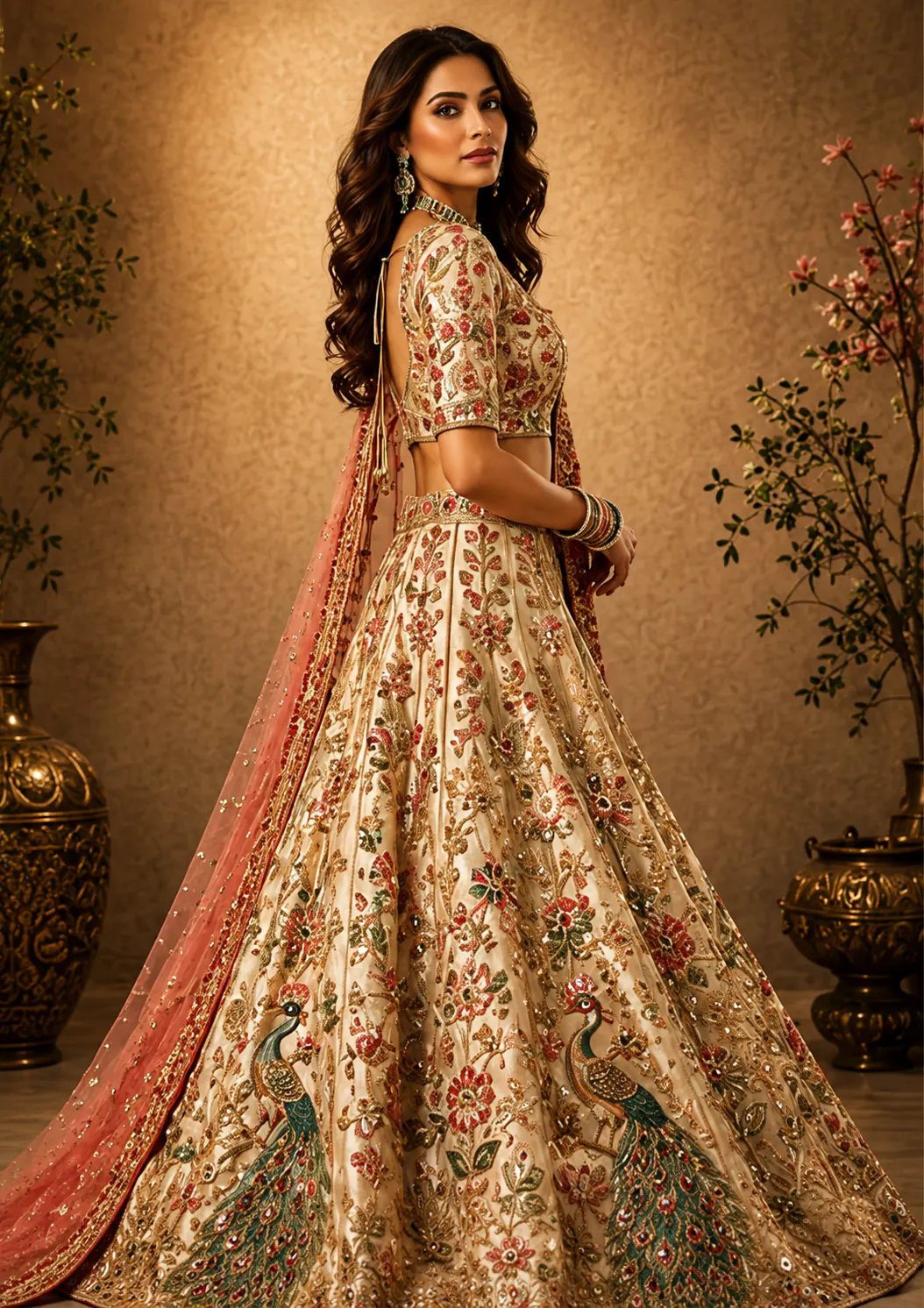 Cannoli Cream Resham Embroidered Silk Exclusive Bridal Lehenga