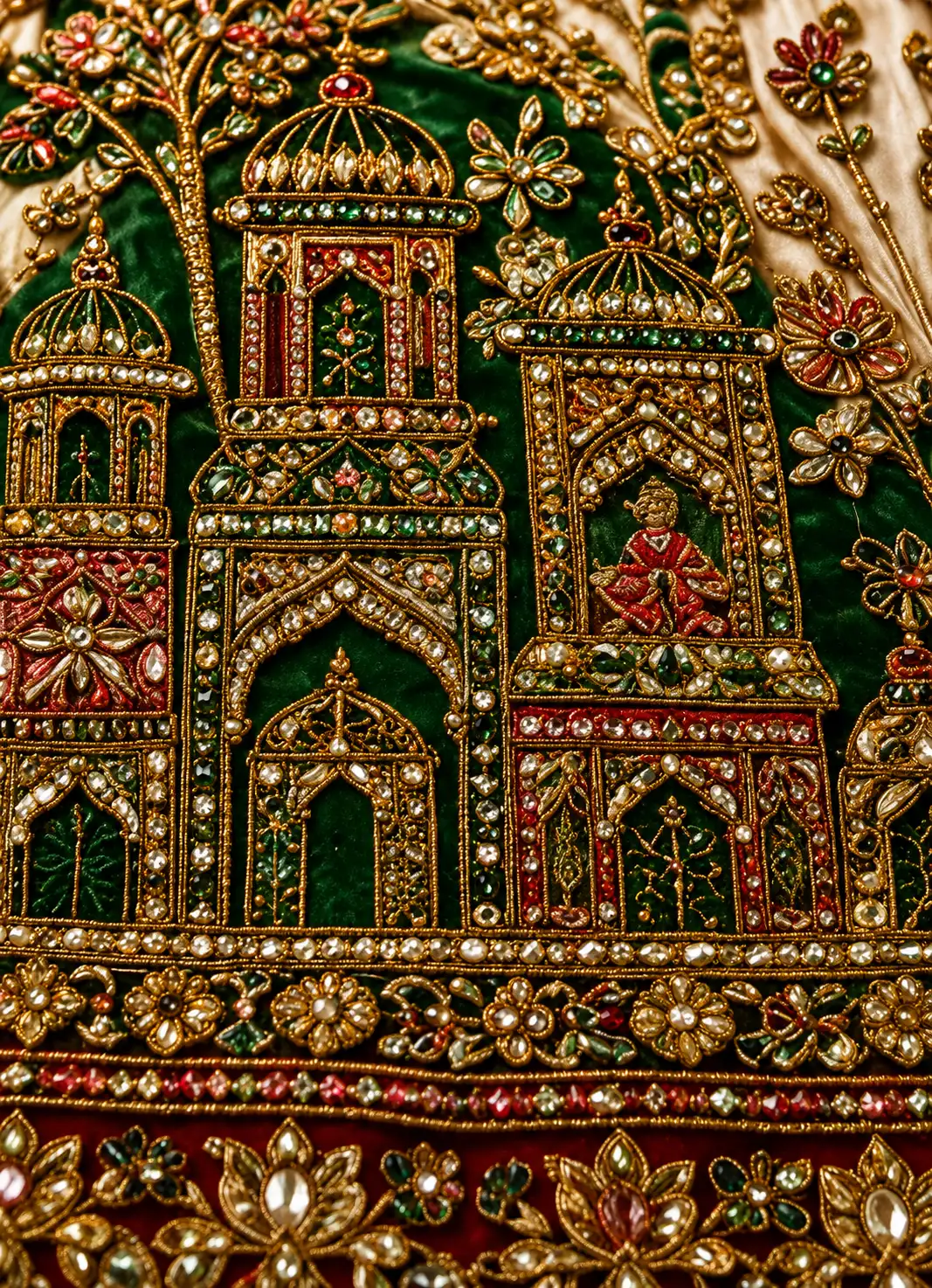Green Ombre Zardosi Embroidered Silk Bridal Lehenga with Double Dupatta