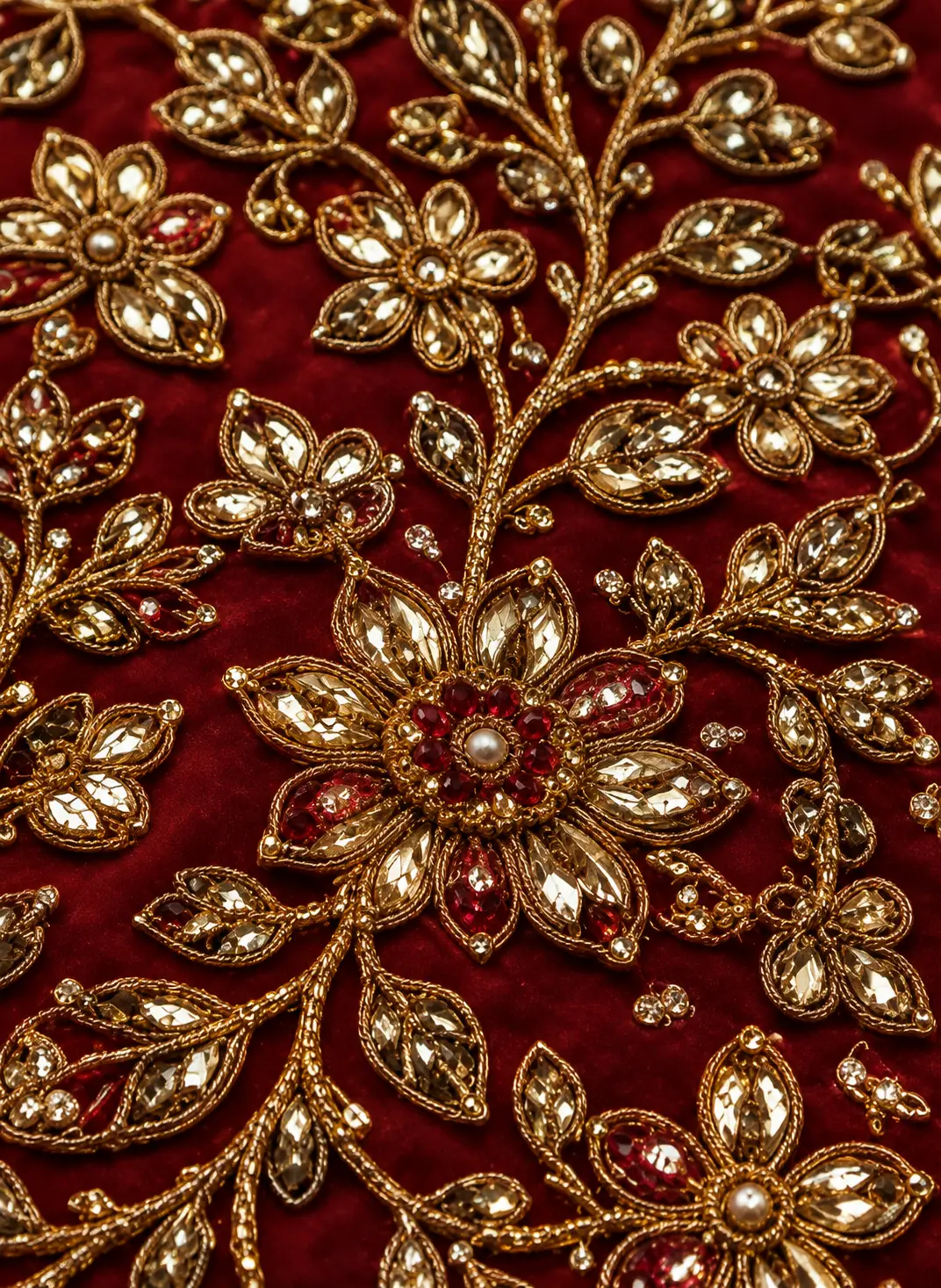 Scarlet Red Silk Bridal Lehenga with Embroidered Elbow Sleeve Blouse