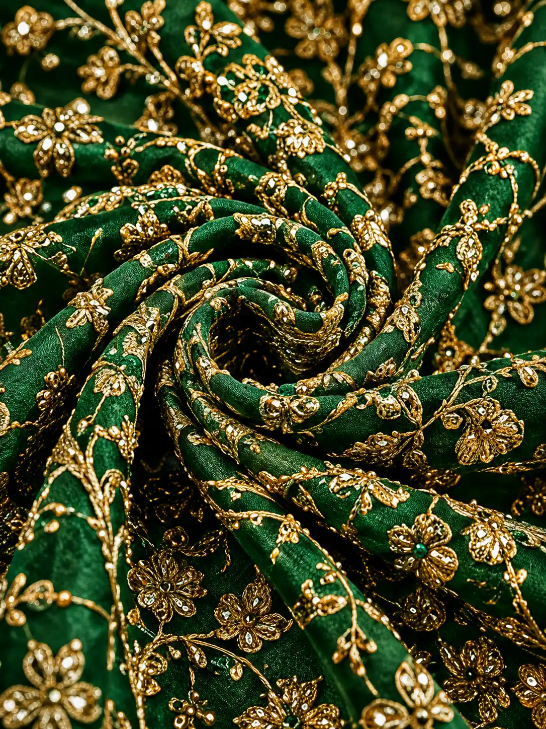 Green Ombre Silk Bridal Lehenga with Embroidered Elbow Sleeve Blouse and Double Dupatta
