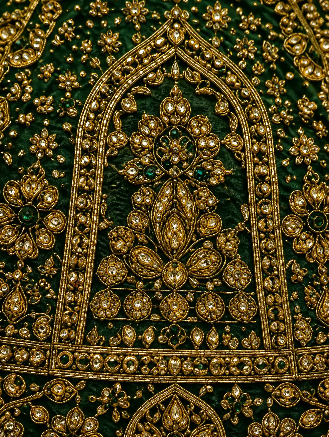 Green Ombre Silk Bridal Lehenga with Embroidered Elbow Sleeve Blouse and Double Dupatta