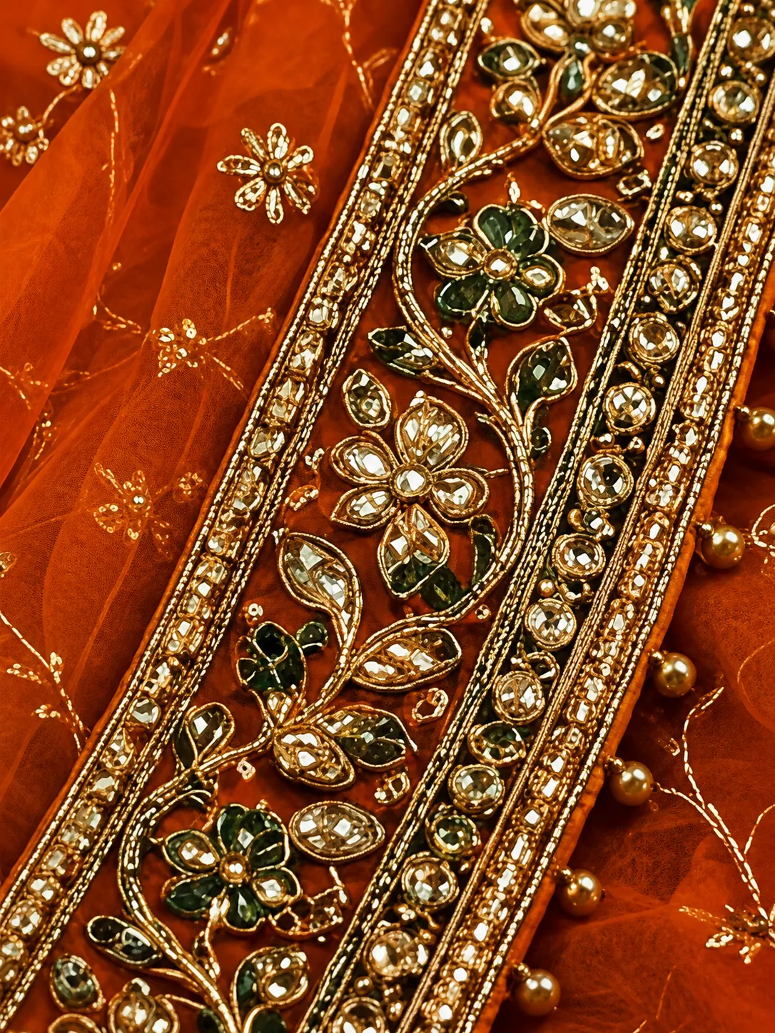 Green Ombre Silk Bridal Lehenga with Embroidered Elbow Sleeve Blouse and Double Dupatta