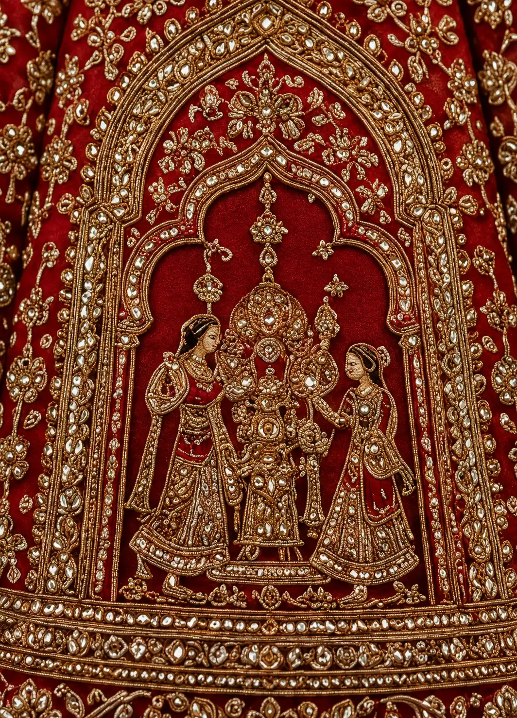 Red Zardosi Embroidered Silk Bridal Lehenga with Double Dupatta