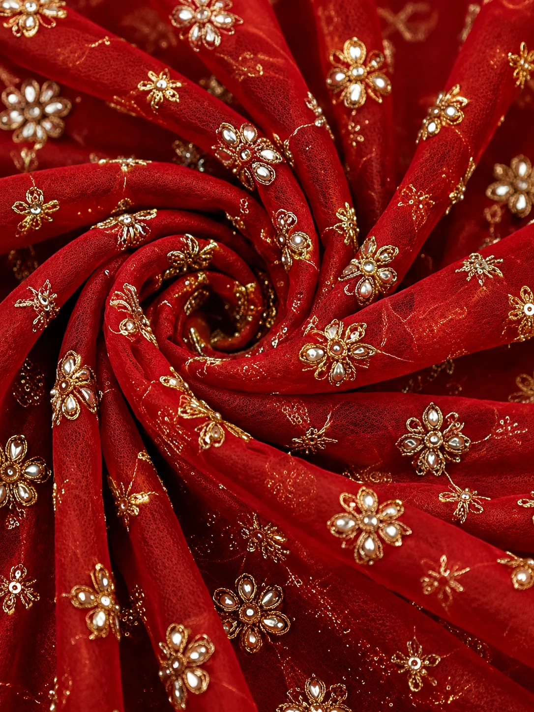 Red Zardosi Embroidered Silk Bridal Lehenga with Double Dupatta