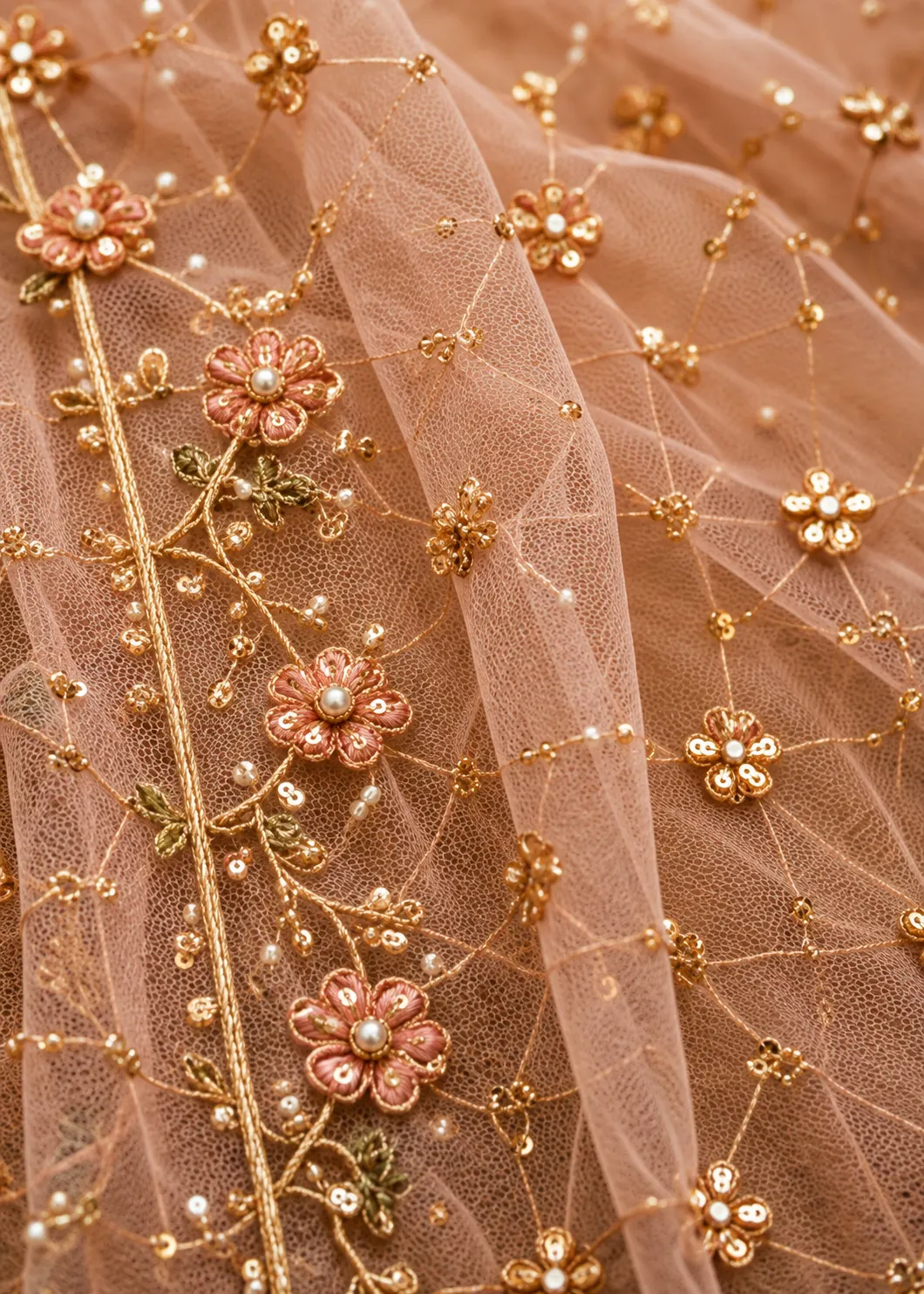 Pale Pink Resham Embroidered Silk Engagement Lehenga with Double Dupatta