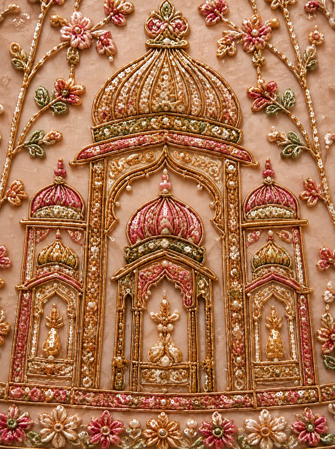 Pale Pink Silk Bridal Lehenga with Embroidered Elbow Sleeve Blouse and Double Dupatta