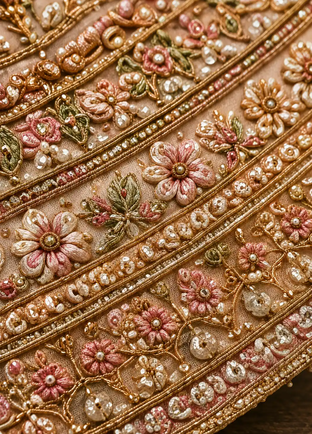 Pale Pink Silk Bridal Lehenga with Embroidered Elbow Sleeve Blouse and Double Dupatta