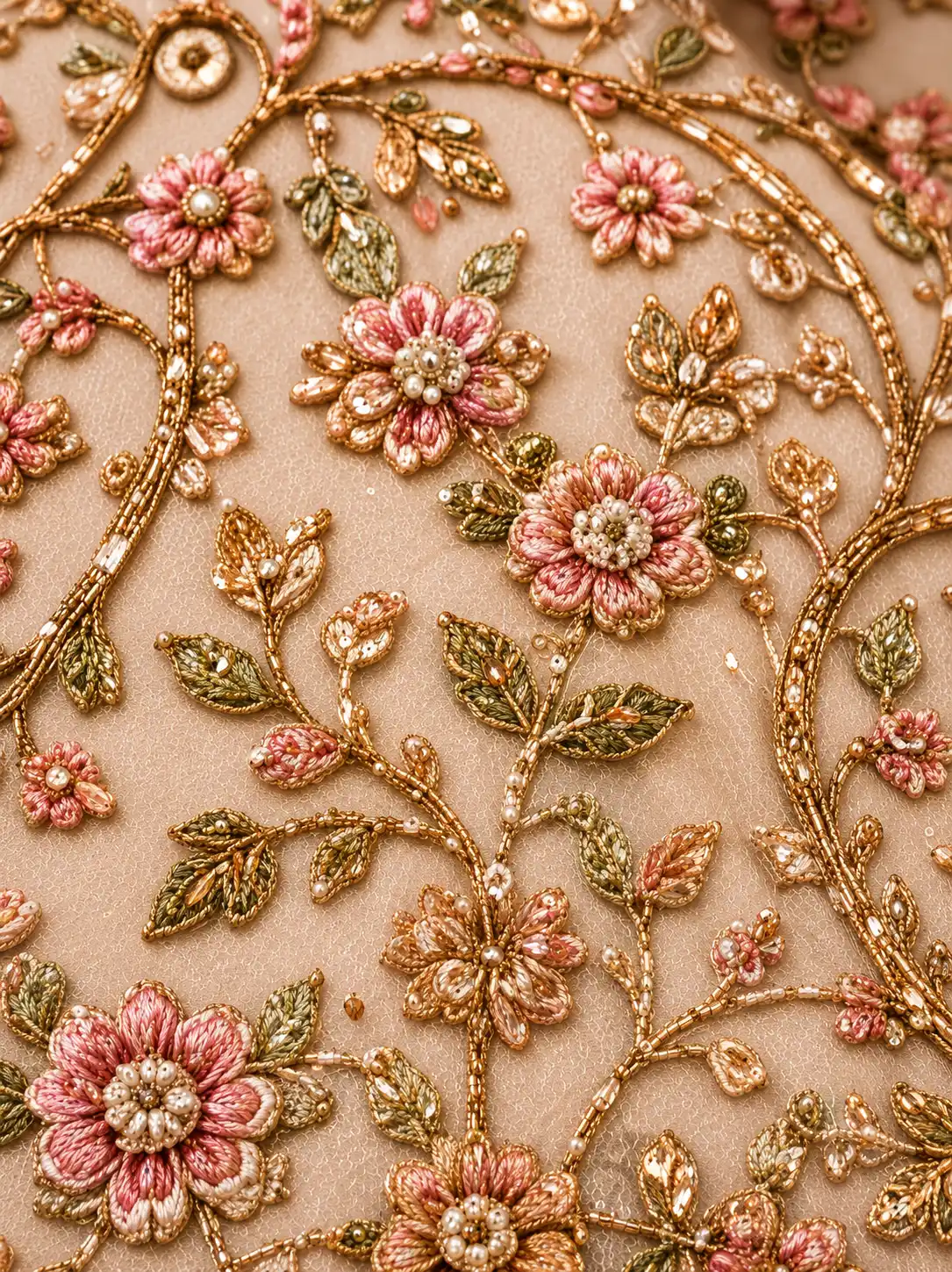 Pale Pink Silk Bridal Lehenga with Embroidered Elbow Sleeve Blouse and Double Dupatta