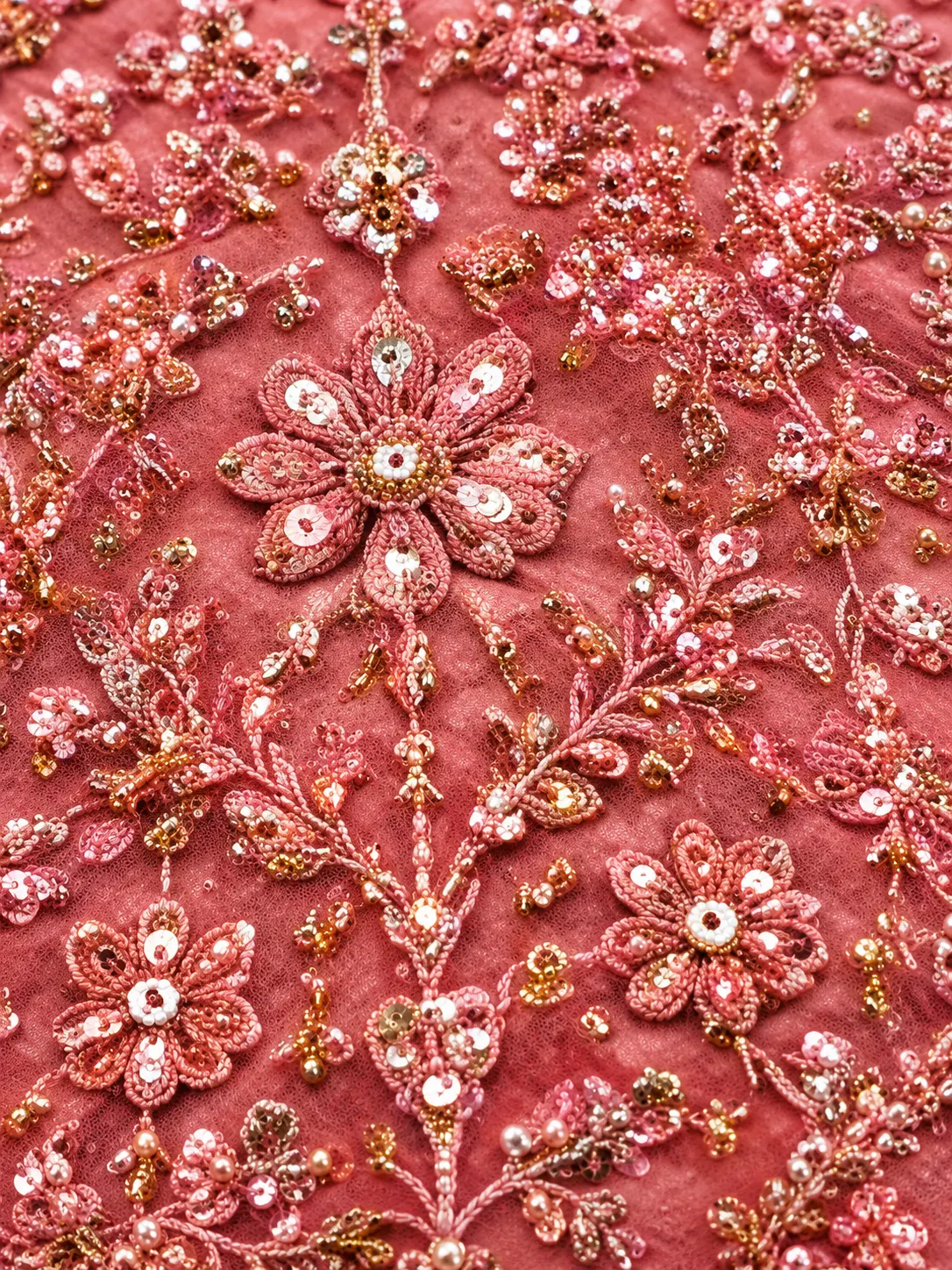 Candy Pink Sequins Embroidered Velvet Exclusive Bridal Lehenga With Dual Dupatta