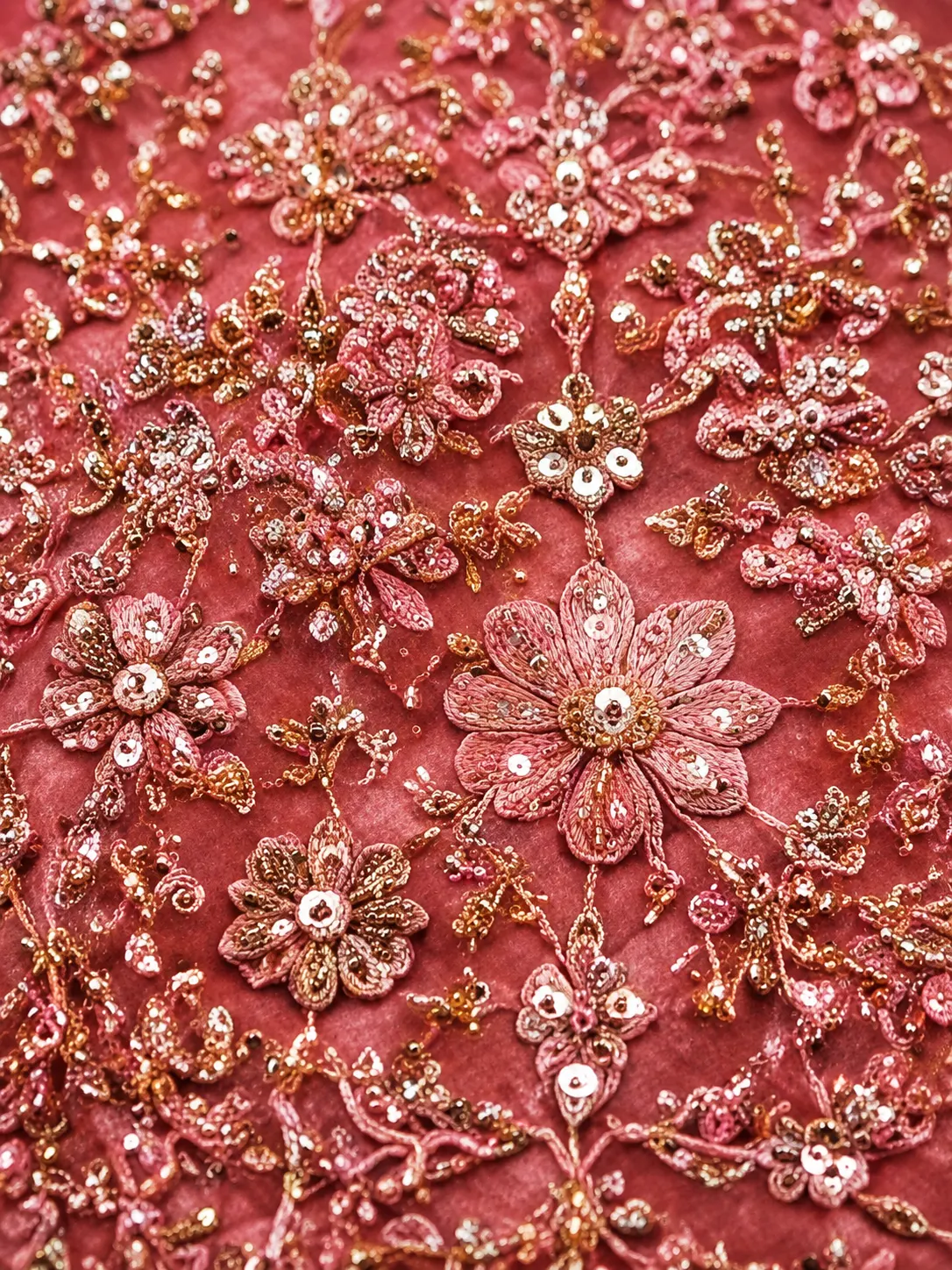 Candy Pink Sequins Embroidered Velvet Exclusive Bridal Lehenga With Dual Dupatta