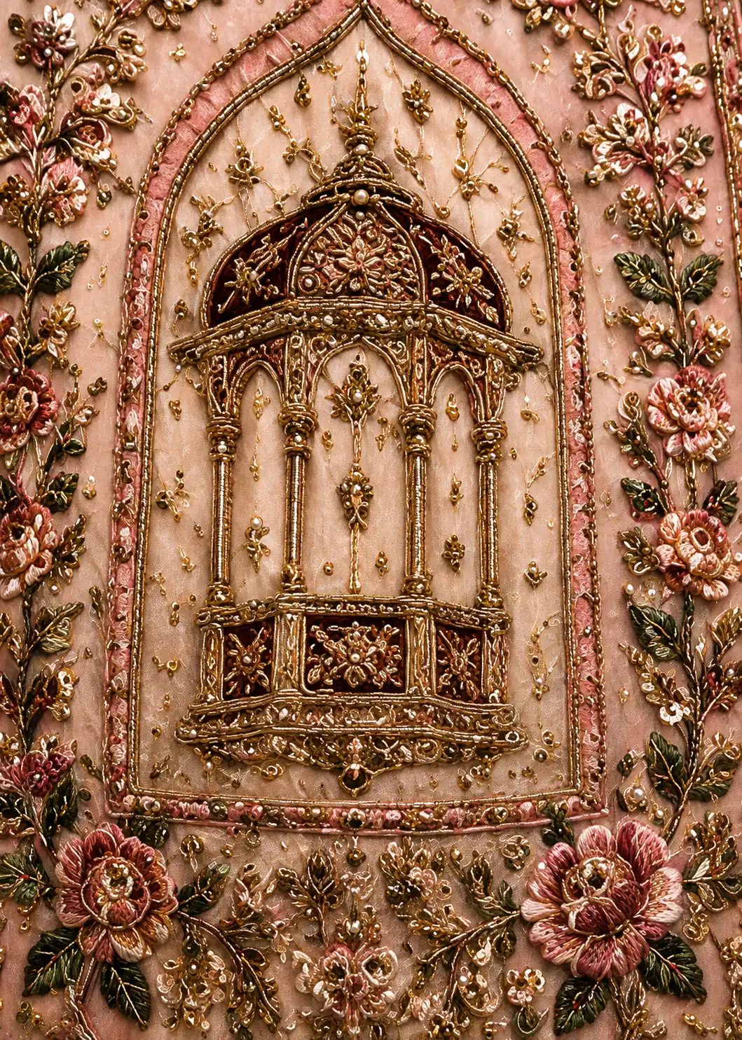Pink Beige Sequins Embroidered Raw Silk Exclusive Bridal Lehenga With Double Dupatta