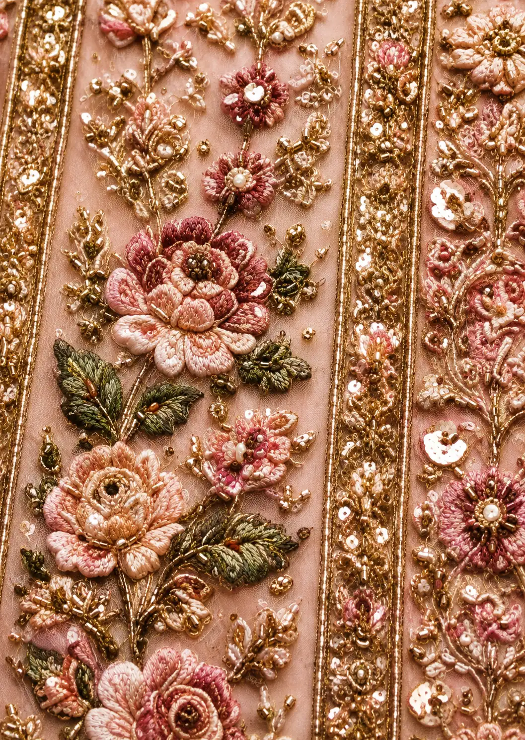 Pink Beige Sequins Embroidered Raw Silk Exclusive Bridal Lehenga With Double Dupatta