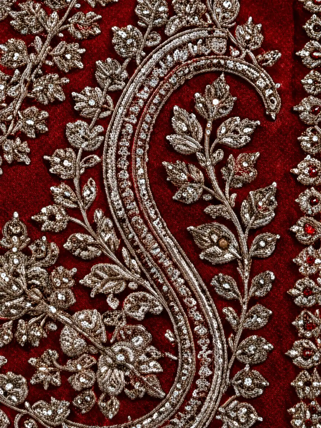 Red Silk Bridal Lehenga with Embroidered Elbow Sleeve Blouse