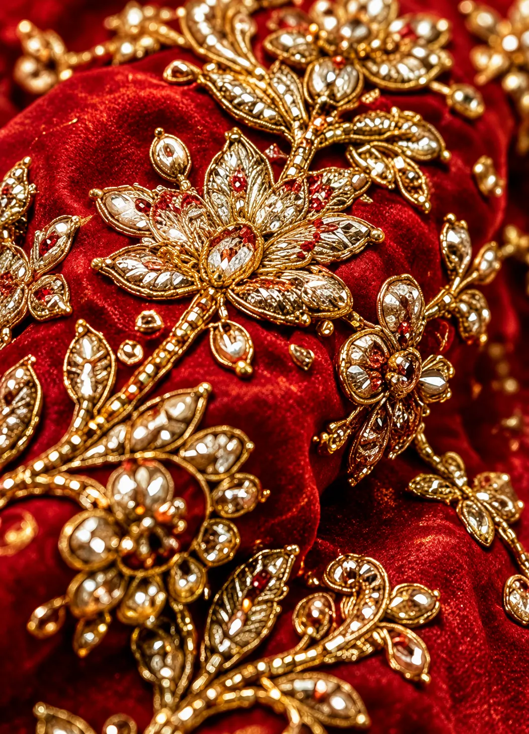 Red Resham Embroidered Silk Bridal Lehenga with Leaf Neck Blouse