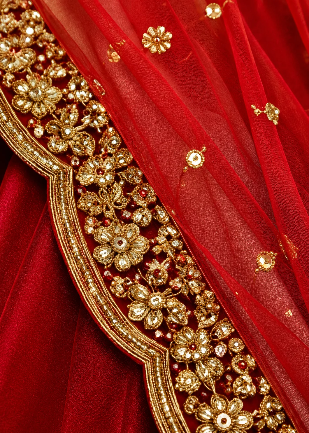 Red Resham Embroidered Silk Bridal Lehenga with Leaf Neck Blouse