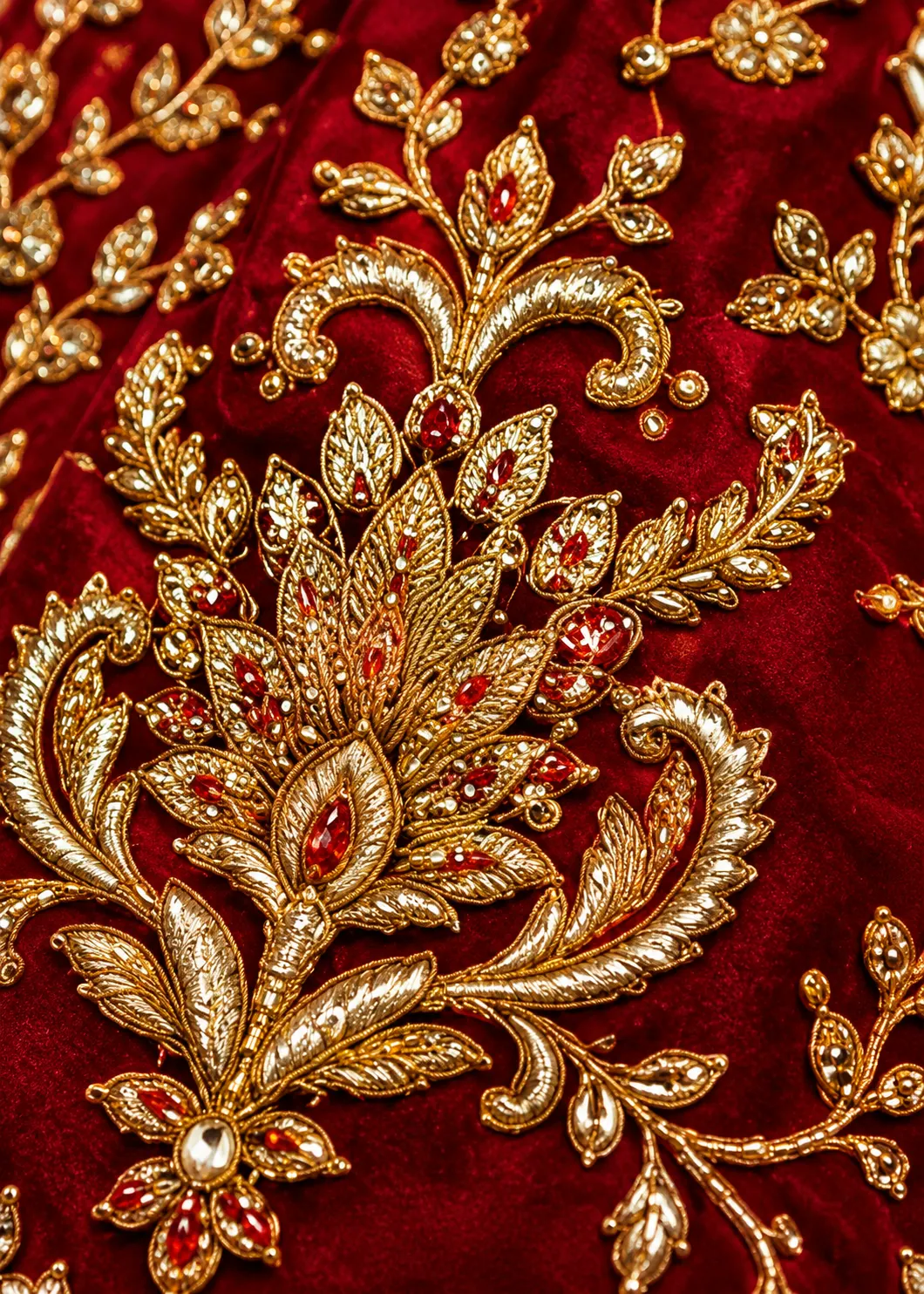 Red Resham Embroidered Silk Bridal Lehenga with Leaf Neck Blouse