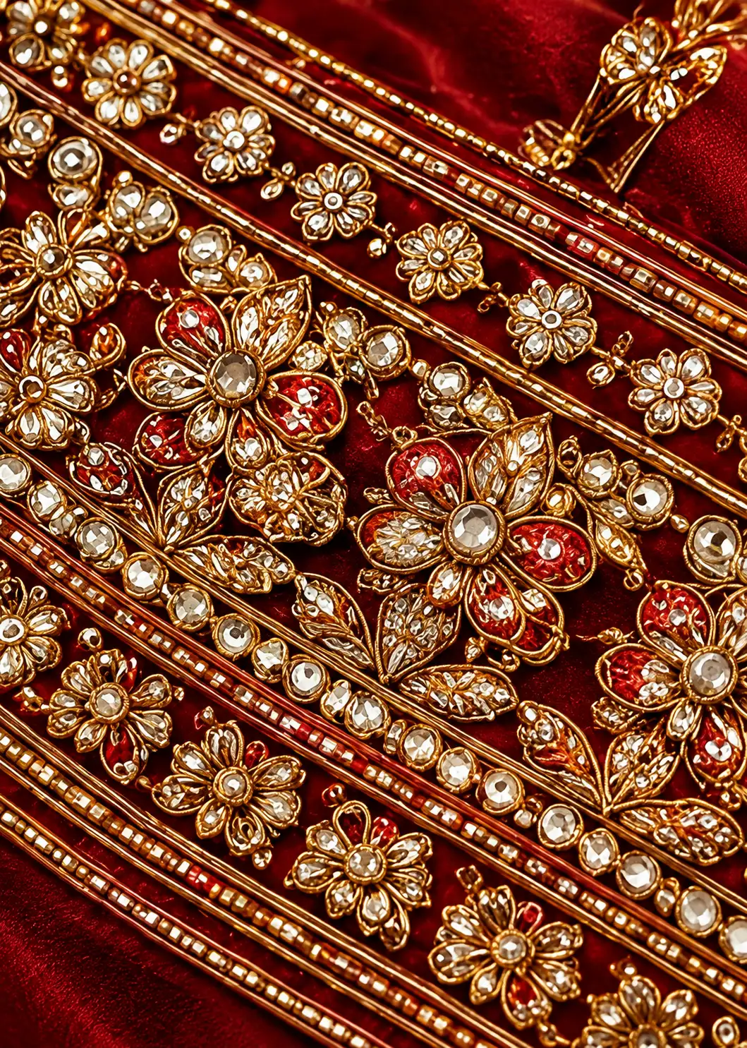 Red Resham Embroidered Silk Bridal Lehenga with Leaf Neck Blouse