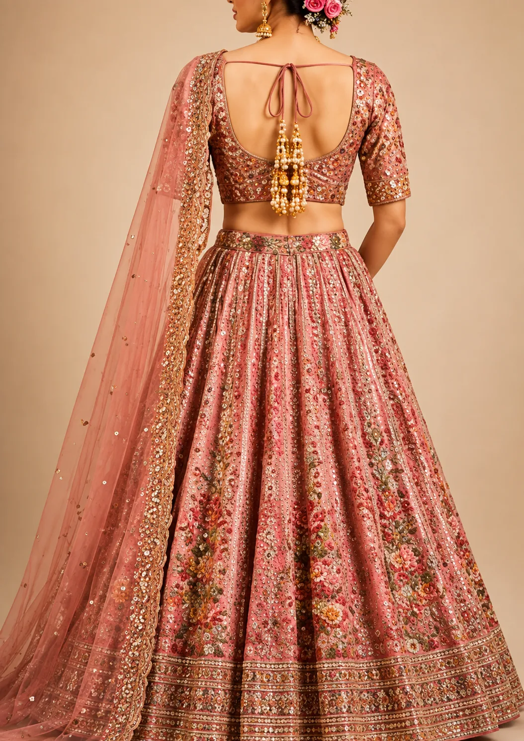 Pink Shaded Resham Embroidered Reception Lehenga with Curve U Neck Blouse