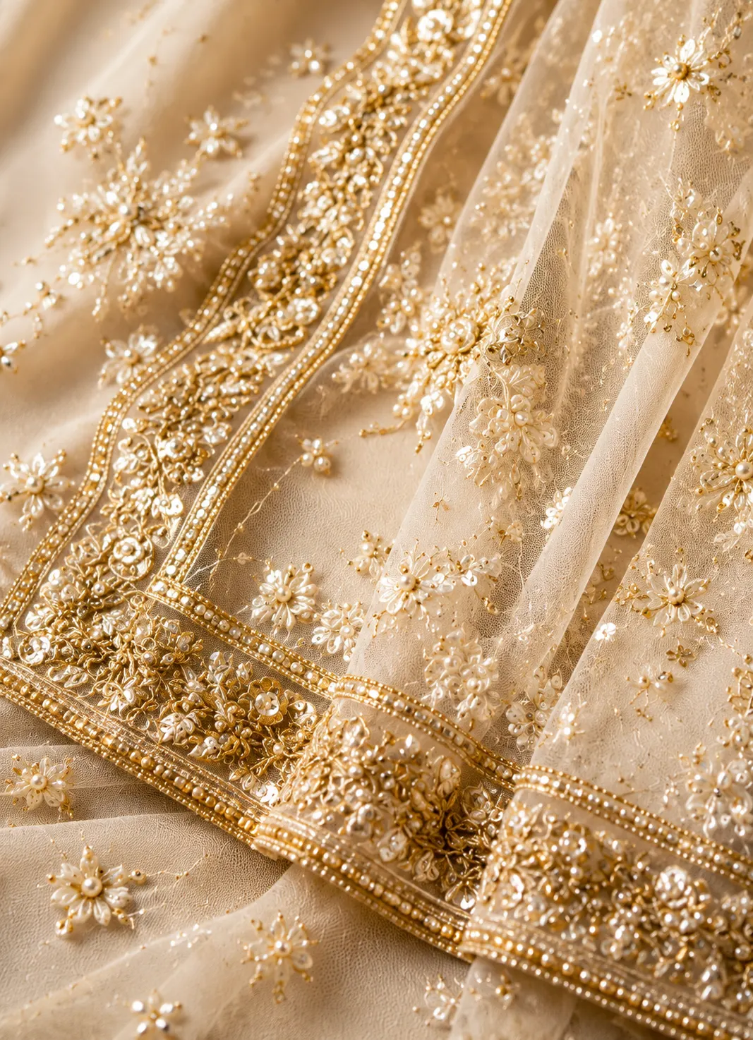 White Net Lehenga with Sequins Embroidery and Sleevless Blouse