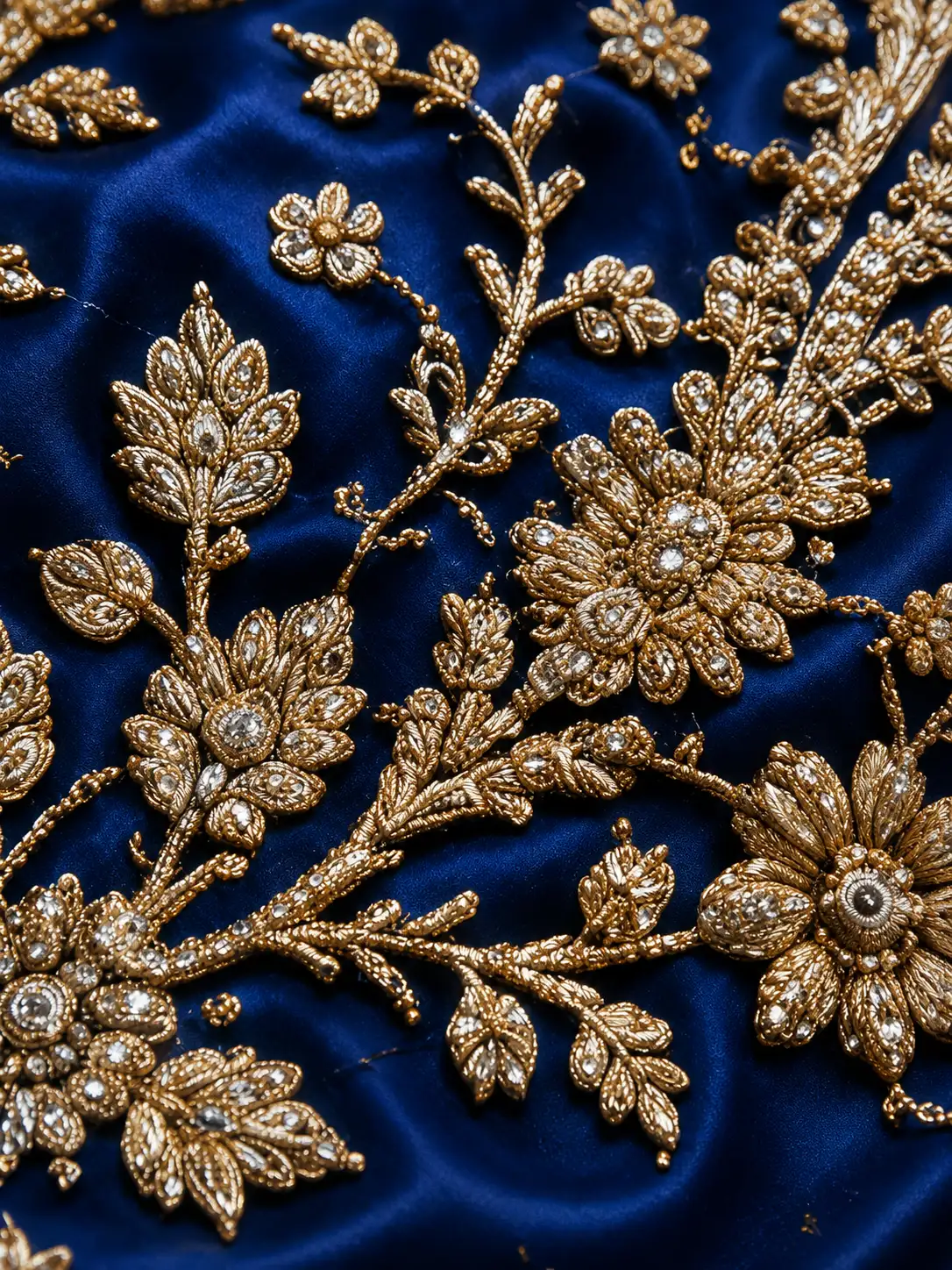 Royal Blue Zari Embroidered Silk Reception Lehenga with V Neck Blouse