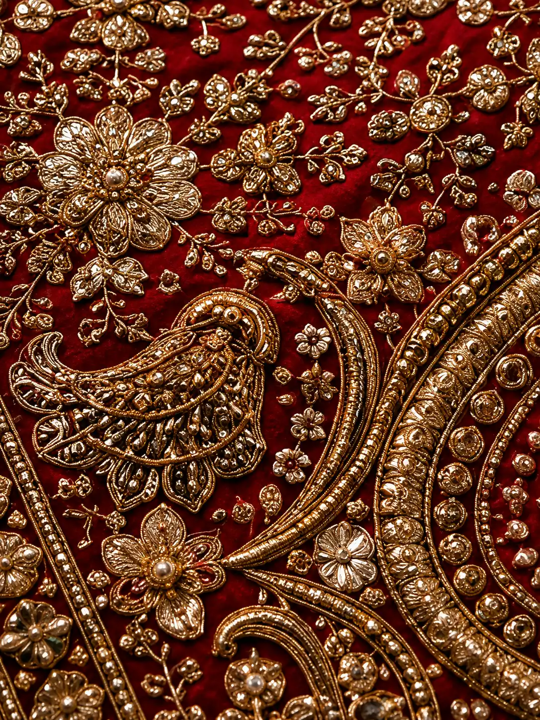 Red Silk Bridal Lehenga with Round Neck Blouse and Double Dupatta