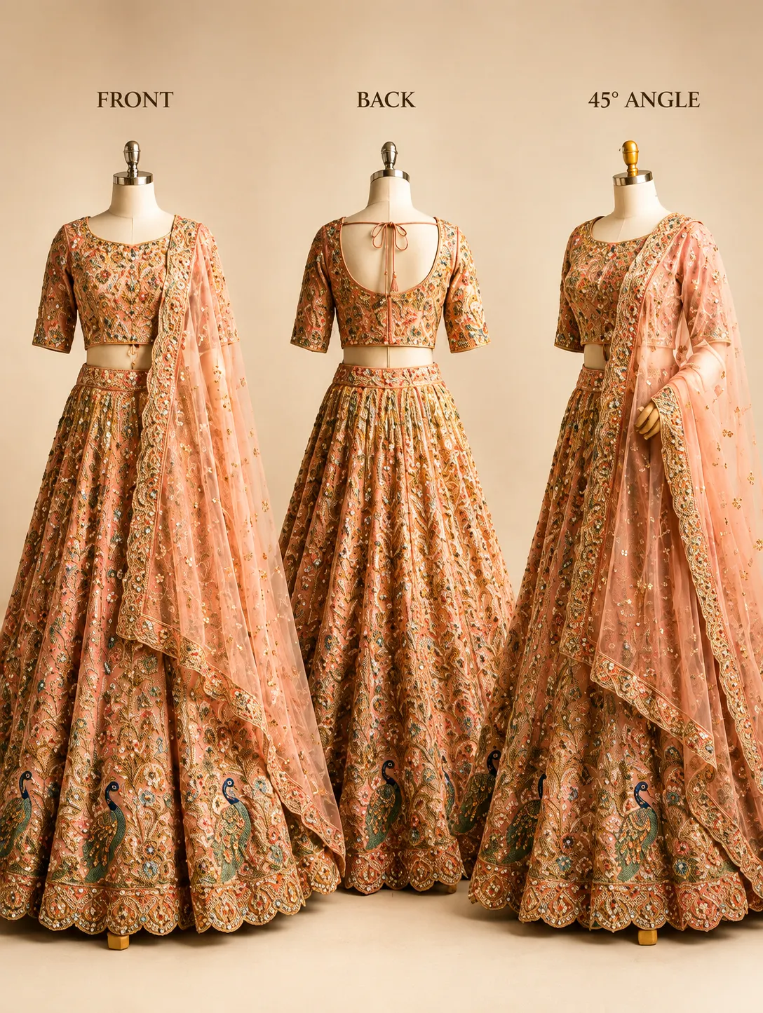 Pink Sequins Embroidered Silk Reception Lehenga with Leaf Neck Blouse