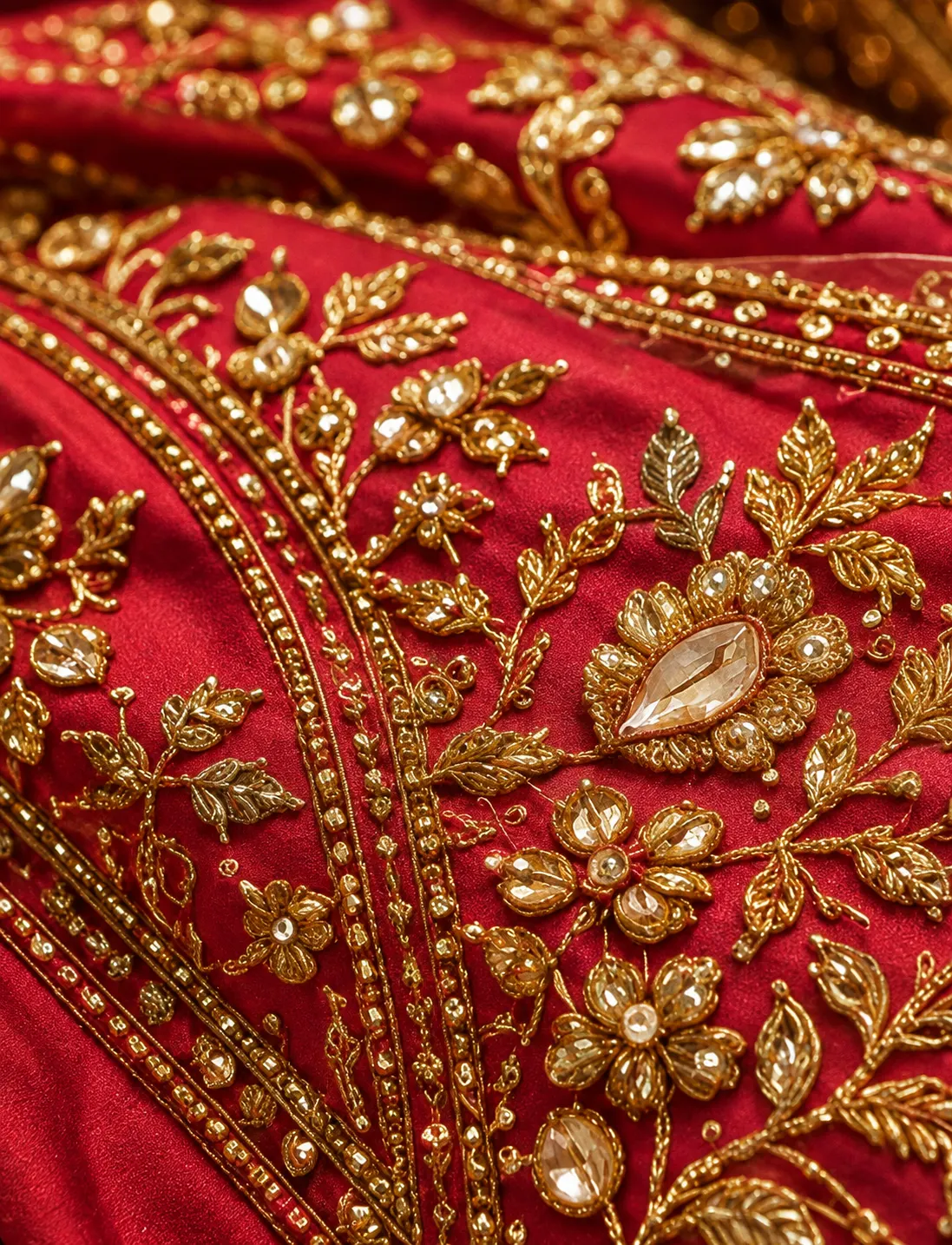 Bright Pink Bead Embroidered Silk Bridal Lehenga with Sweetheart Neck Blouse