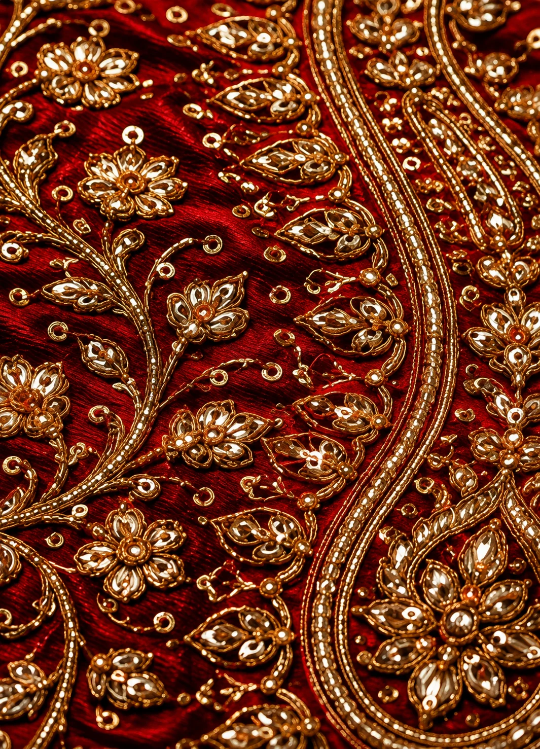 Crimson Red Umbrella Style Silk Bridal Lehenga with Double Dupatta 