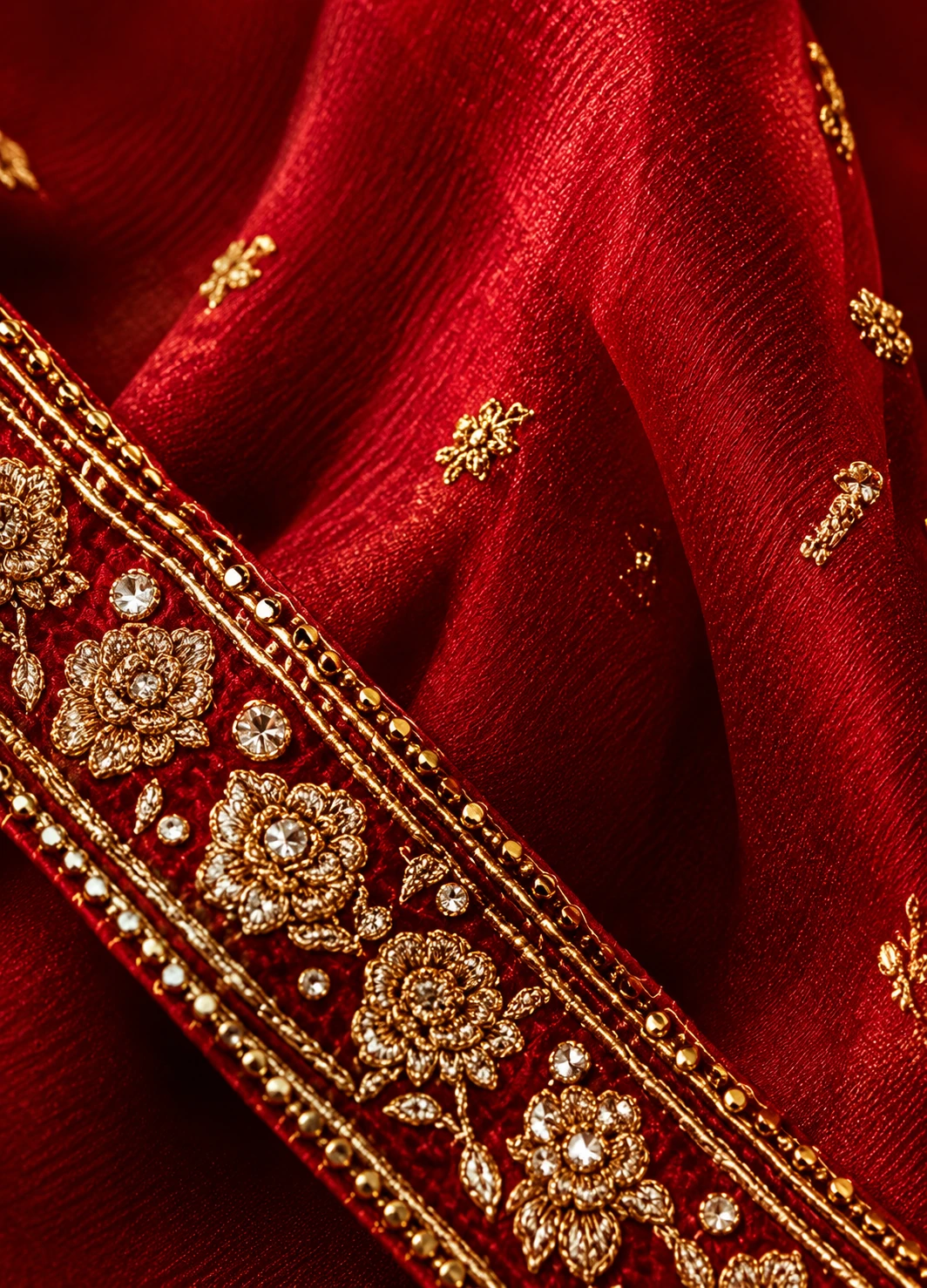 Red Resham Embroidered Silk Bridal Lehenga with Double Dupatta